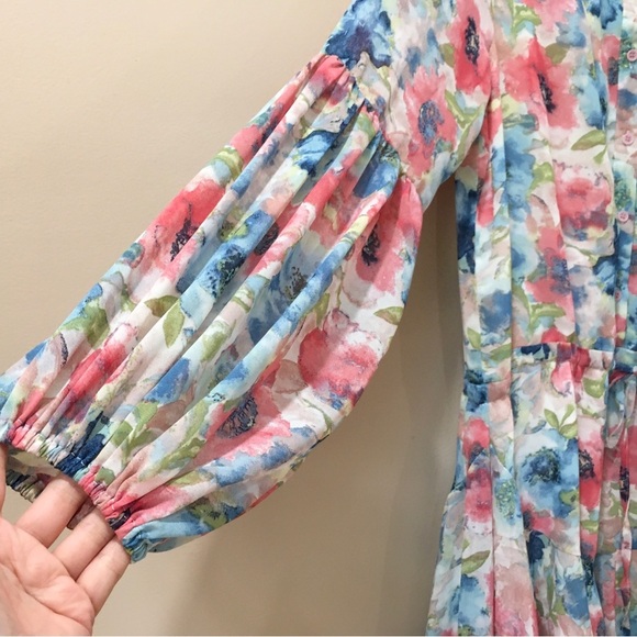 VICI Womens S Ruffle Mini Dress Multicolor Floral Chiffon Balloon Sleeve - Picture 4 of 8